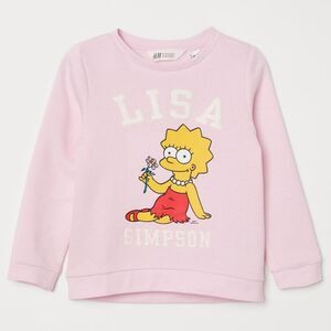 H&M Girls The Simpsons Lisa Pink Flower 3D Gems Sweatshirt Sweater Size 3-4